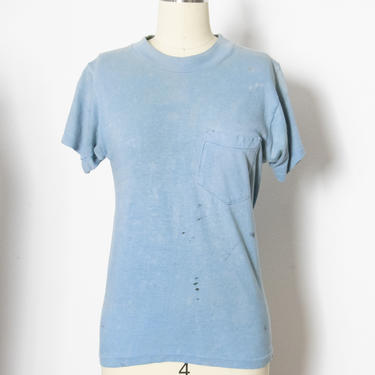 1970s Blank Tee Blue Cotton T-Shirt S / XS 