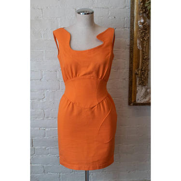 1990’s | Thierry Mugler | Vintage Orange Asymmetrical Dress 