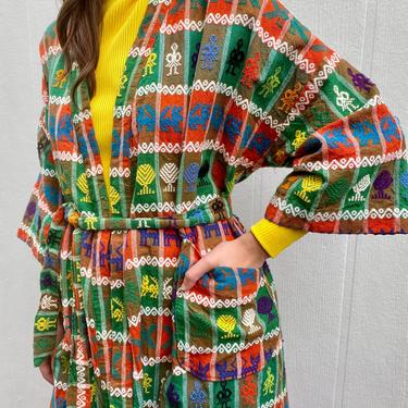 Vintage 70s Guatemalan Mexican embroidered Ethnic Boho Hippie Robe Jacket Duster One size OS 