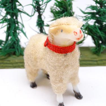 Vintage 2 1/4 Inch Plastic Wooly Sheep, for Putz or Christmas Nativity Creche, Retro Tree Decor, Small Toy Animal 
