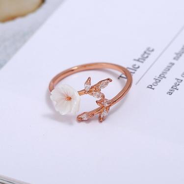 R024 Flower ring, leaf ring, stackable ring, adjustable ring, CZ ring, Cluster ring, Dainty ring, floral ring, gift for her, korean ring 