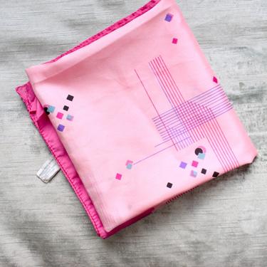 Hot Pink New Wave 80's Scarf with Rainbow Lines and Squares 
