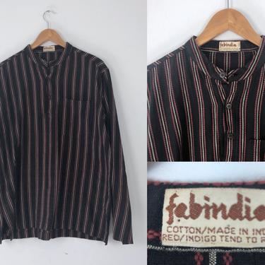1960s/70s Vintage Indian Striped Black Cotton Shirt - Size M by HighEnergyVintage