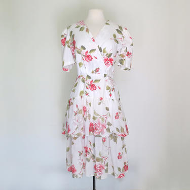 1980s floral romantic tiered dress 