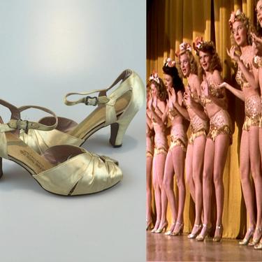 Chorus Line - Vintage 1930s 1940s Pale Yellow Silk Satin Wedding Evening Heels Pumps Shoes - 7M 