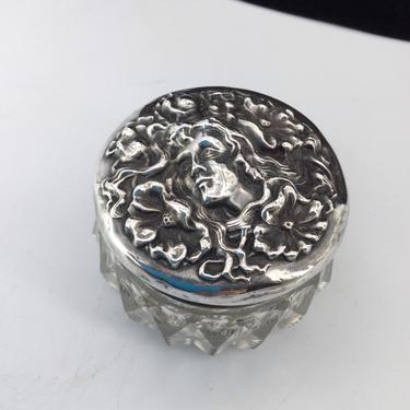 Art Nouveau Sterling Vanity Crystal Jar 