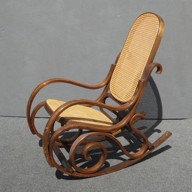 Vintage Mid Century Modern Thonet Style Cane Bentwood Rocking Chair 