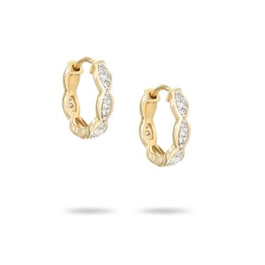 Pavé Marquise Huggie Hoops - 14k Yellow Gold
