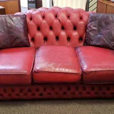 Item #U22 Vintage Red Leather Chesterfield Sofa c.1970