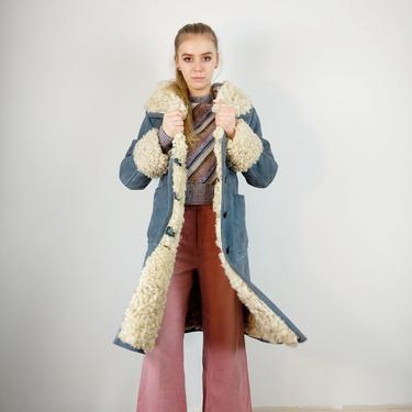 blue bonet | vintage 1970s shearling coat | vtg 70s suede jacket | xs/extra small | hipster/rock and roll/boho 