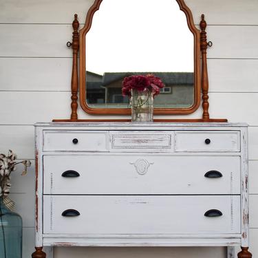 Vintage Dresser with Mirror On Casters