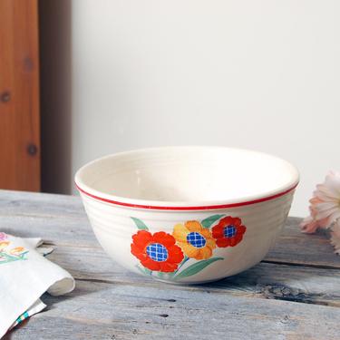 Pottery Guild mixing bowl / vintage 1940s ceramic mixing bowl / rustic farmhouse kitchen decor / country floral bowl / vintage kitchen 