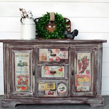 Small Cranberry Red Buffet with Vintage Seed Transfer