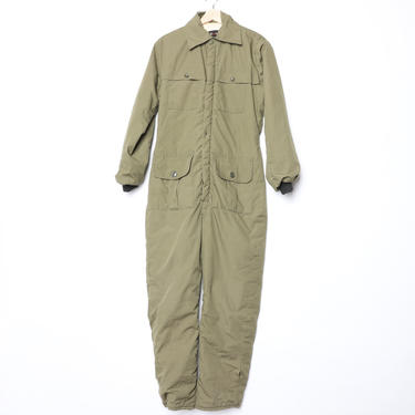 vintage OLIVE green faded lined MID-century work wear COVERALLS -- men's size small overalls 