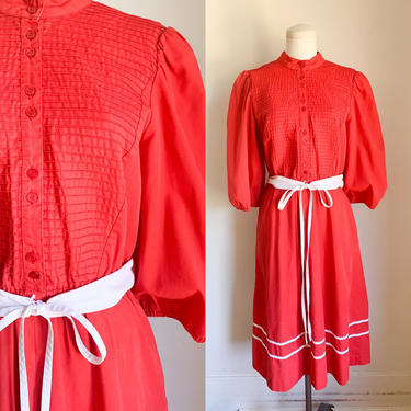 Vintage 1980s Red Sunshine Alley Day Dress / M 