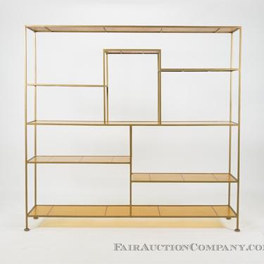 Gold Tone Metal and Glass Wall Unit