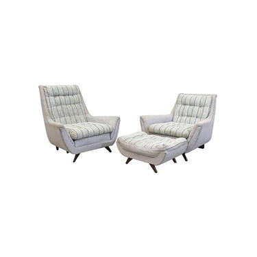 Pair of Mid-Century Modern Kroehler Pearsall Style Lounge Chairs Ottoman 