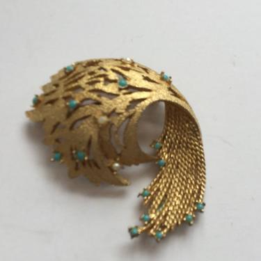MCM brooch | vintage shooting stars gold filled brooch | 1950's brooch with faux pearls and turquoise 