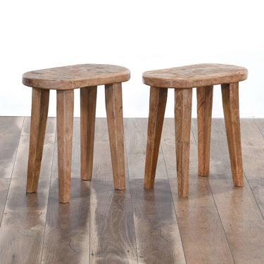 Pair Of Organic Modern Rustic Carved End Tables 2