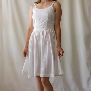 Vintage White Cotton Dress | Side Zip | 50s Summer Dress | XS S 