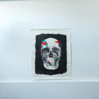 Silver, Red and Blue Decollage Skull (signed)
