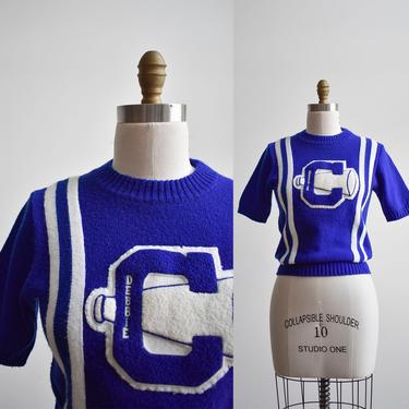 1950s Blue Knit Cheer Sweater 