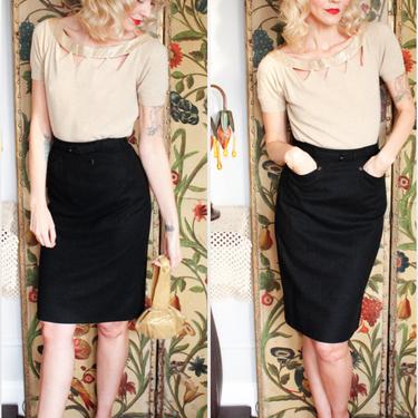 1950s Skirt // Evan Picone Black Pencil Skirt // vintage 50s skirt 