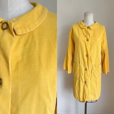 Vintage 1960s Mustard Yellow Corduroy Duster Jacket / S 