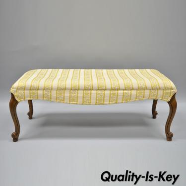 Vintage French Provincial Louis XV Style Upholstered Long Bench Yellow Gold 43"
