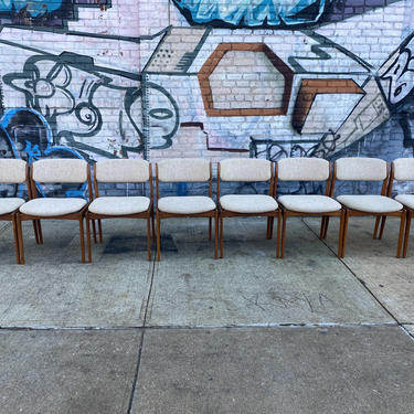 Set of 8 Midcentury danish modern Teak armless Dining side Chairs with upholstery 