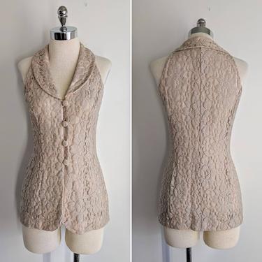 vintage 70's lace button front tunic vest in beige size S by BetaGoods