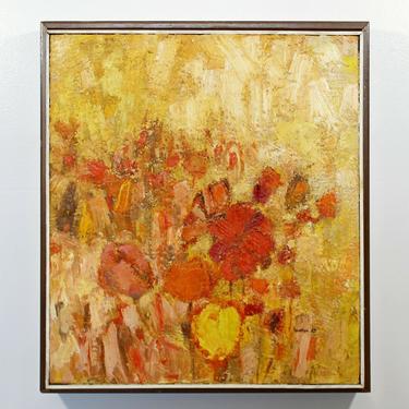 Mid Century Modern Framed Oil on Canvas Flower Painting Signed Szafran 1960 by LeShoppe05