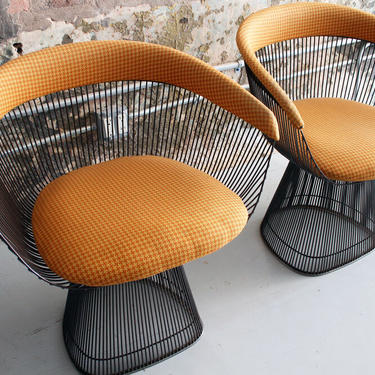 Original Set of 4 Bronze Finish Warren Platner Wire Dining Chairs for Knoll