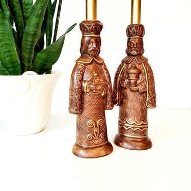 Mid Century Ceramic Wise Men Candleholder Set 