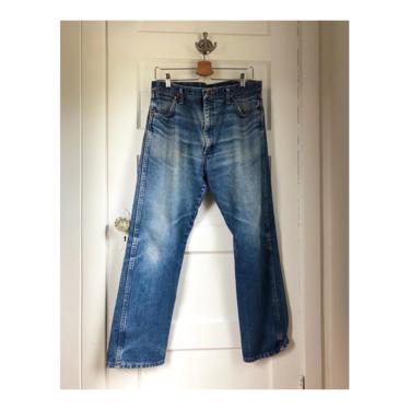1980s /1990s Wrangler Jeans Zip Fly- faded with patina- 36 waist 40 length 