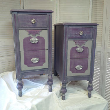 Nightstands PAIR of Bedside Tables Vintage Wood Cottage Poppy Cottage Painted Furniture CUSTOM Paint to Order Vintage Wood Nightstands 