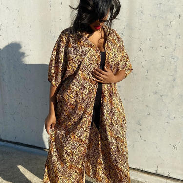 Reconstructed Earth-Tone Printed Kimono 