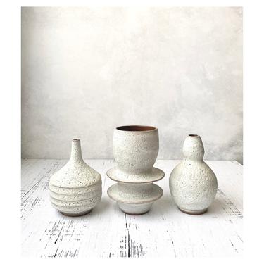 SHIPS NOW- Seconds Sale- set of 3 White Stoneware Mini Bud Vases glazed in Rustic Modern White Crater Lava Glaze by Sara Paloma . mini vase 