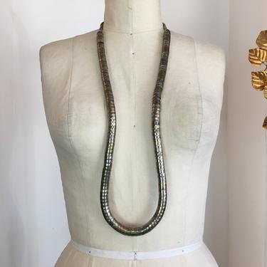 1980s coil necklace, chunky 80s necklace, vintage boho necklace, serpentine necklace, silver and brass, snake style necklace, bohemian, long 