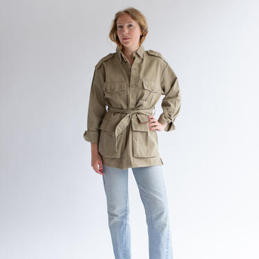 Vintage Khaki Safari Jacket | Belted Light Workwear Coat | Made in USA | 