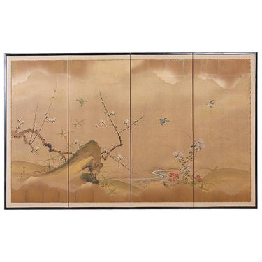 Early Showa Japanese Screen of Flora and Fauna by ErinLaneEstate