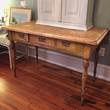 Rustic Swedish drop-leaf desk.  Was $695. ***SALE $495*** Approx 47"W x 27.5"D 29"H. Leaf adds 6" more to depth.  Can be used as table. #swedishfurniture #sweden #cottagechic #rustictable