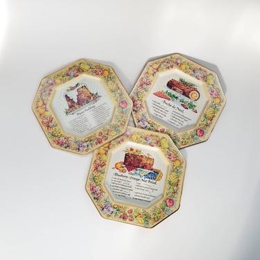 Vintage Decorative Tin Plates / Retro Kitchen Wall Decor / Avon Fruit Cake Recipe Plates / Octagonal Tin Plate Shabby Chic Farmhouse Decor 