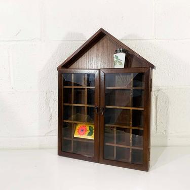 Vintage Jay Curio Cabinet Wall Hanging Collection Display Collectibles Wood Miniatures 1970s 70s Shelf Tchotchkes Crystals Storage 