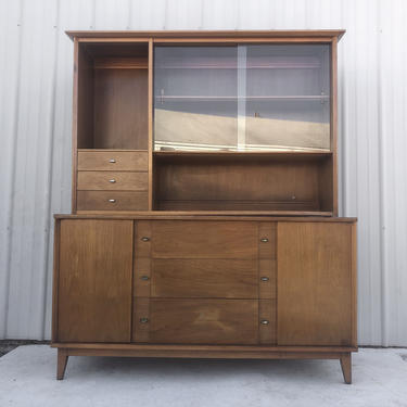 Mid-Century Modern Sideboard With China Cabinet Top 