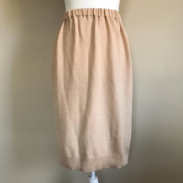 60s Light Tan Knit Pencil Skirt | Medium 