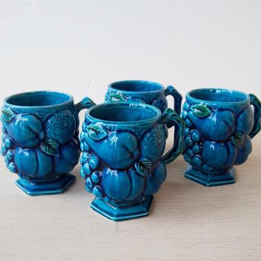 Set of 4 Indigo Blue Fruit Bowl Mugs
