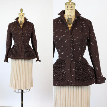 1950s Lilli Ann wool QUILTED peplum jacket small | new fall 