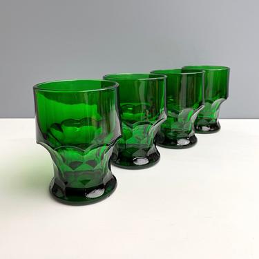 Anchor Hocking forest green Georgian tumblers - set of 4 - vintage green glassware 