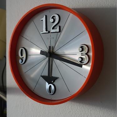 Vintage Mod Elgin Orange Acrylic Wall Clock